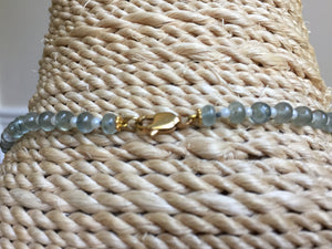 Aquamarines Crystal necklace with 24 kt gold beads