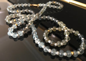 Aquamarines Crystal necklace with 24 kt gold beads