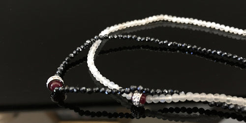Black Spinel Crystal Necklace with Ruby and diamonds pavee
